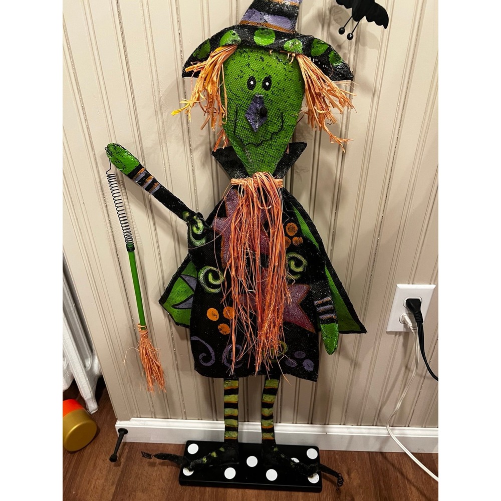 Standing Whimsical Halloween Witch Decor with Broom by Peri Woltjer